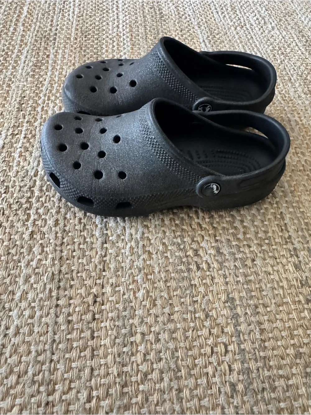 Kids Black Glitter Crocs, Size J2